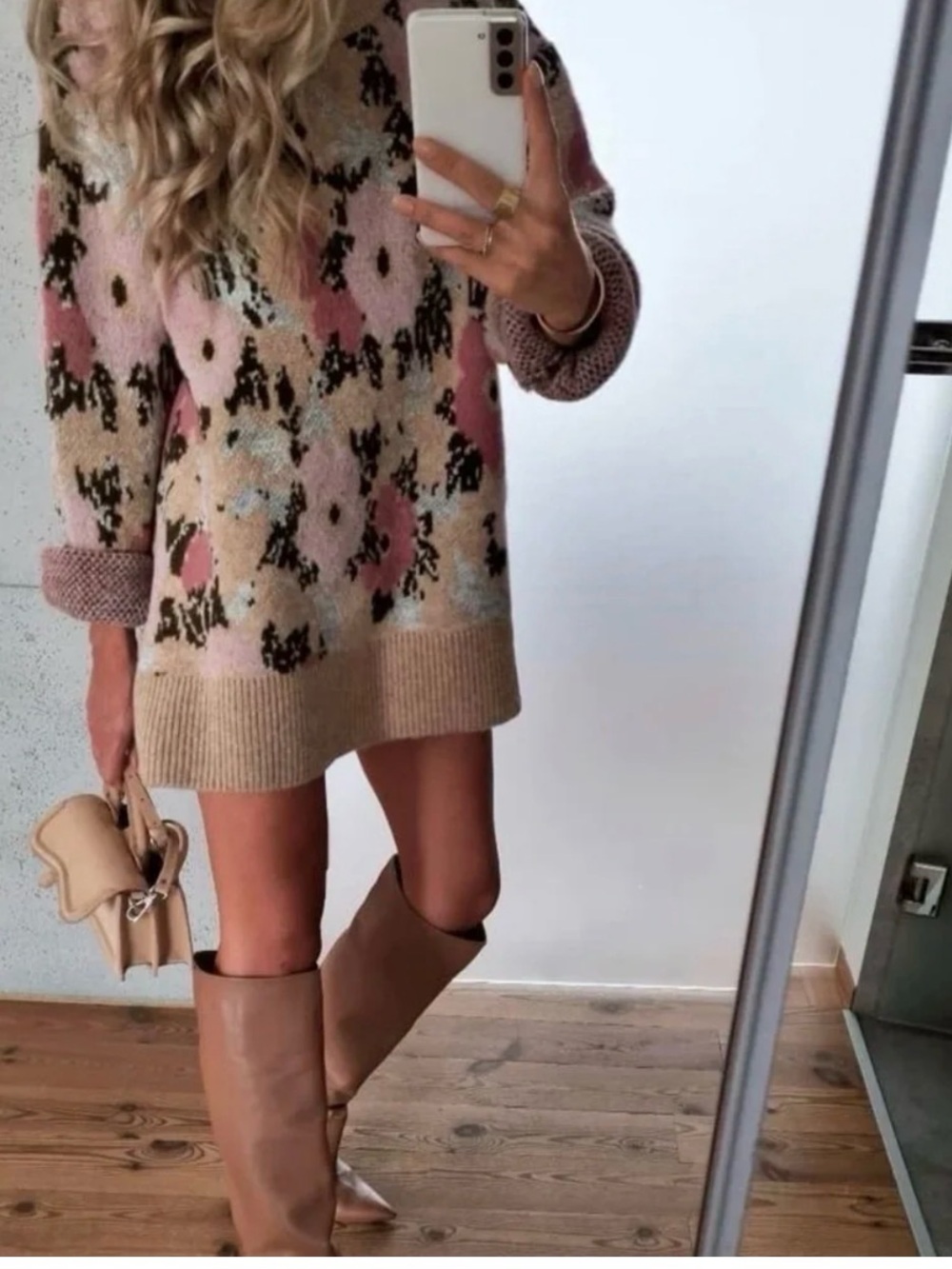 Zara Pink Floral Crewneck Sweater